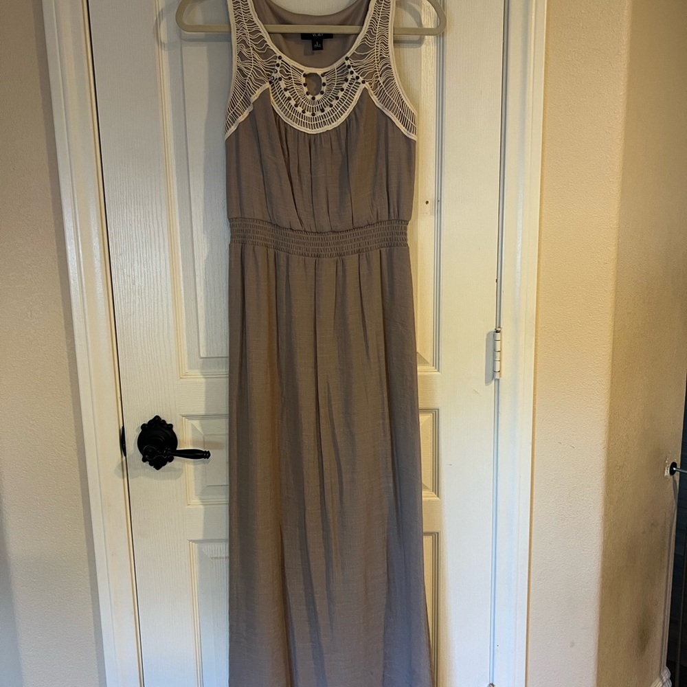 AGB Tan Maxi Dress with Crochet Neckline